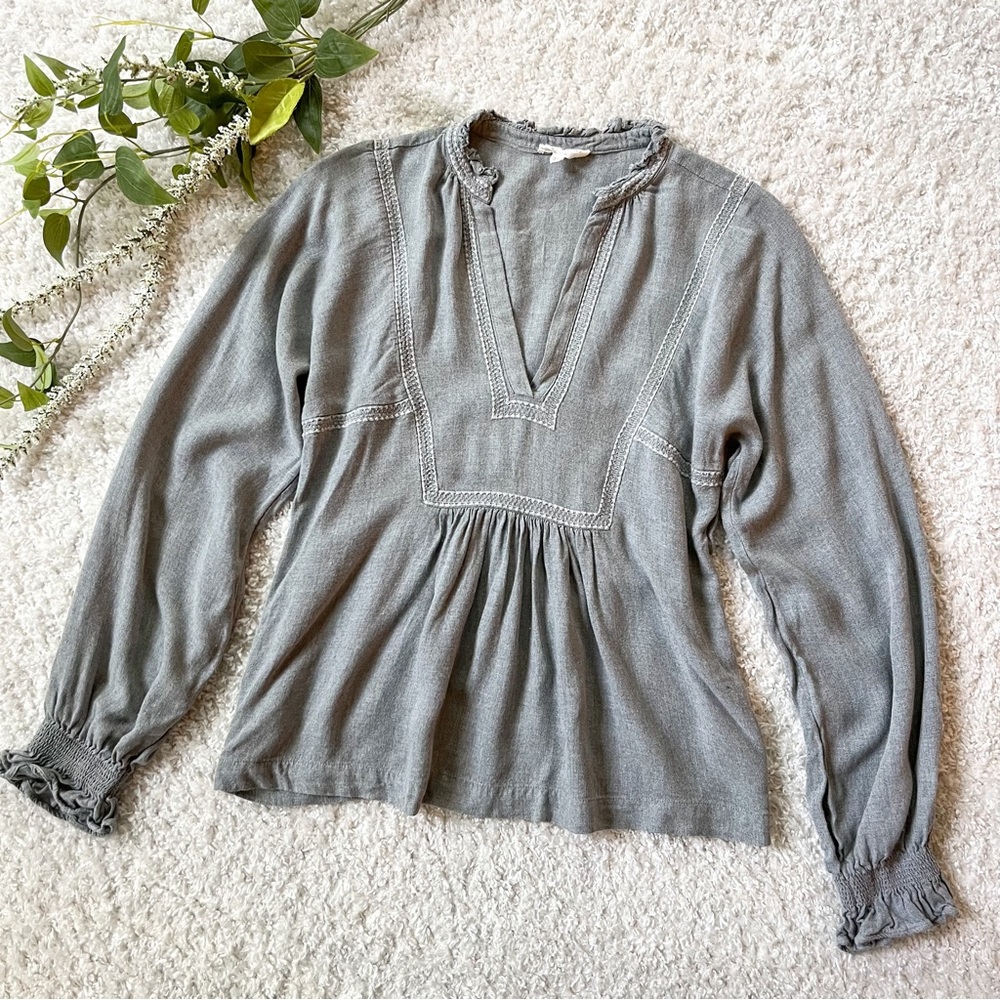 [lou & grey] chambray long sleeve peasant top